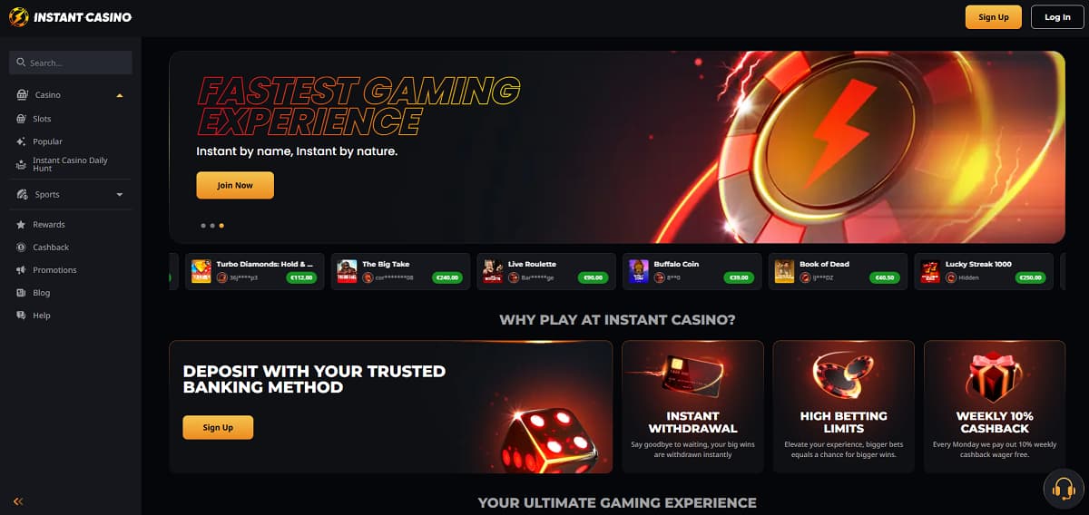 Instant Casino - Retiros Instantáneos y Cashback Semanal en México