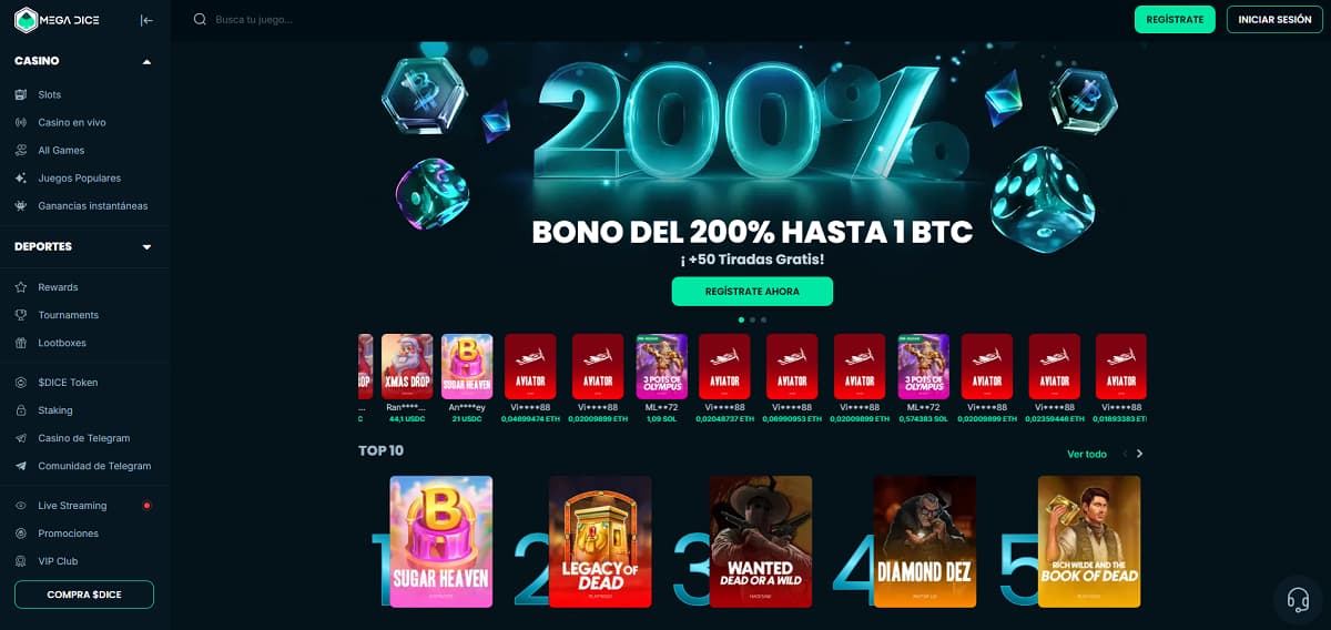 Mega Dice - Apuestas Deportivas y Casino Cripto sin KYC en México