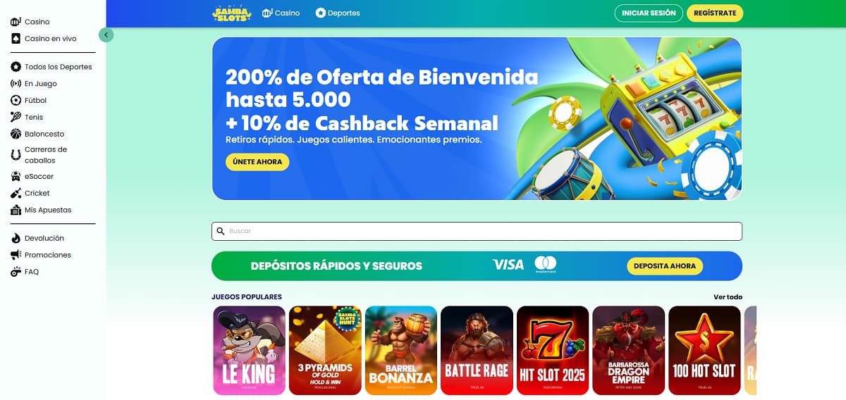 Samba Slots - Apuestas Deportivas con PIX y Cashback Semanal para México